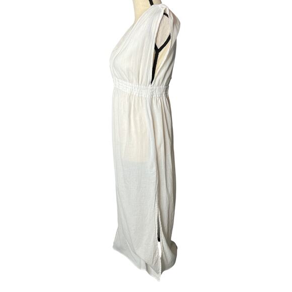 Kona Sol Long Swimsuit Coverup in White w/Elastic Waist Tassel Tie Size Small - Picture 2 of 6